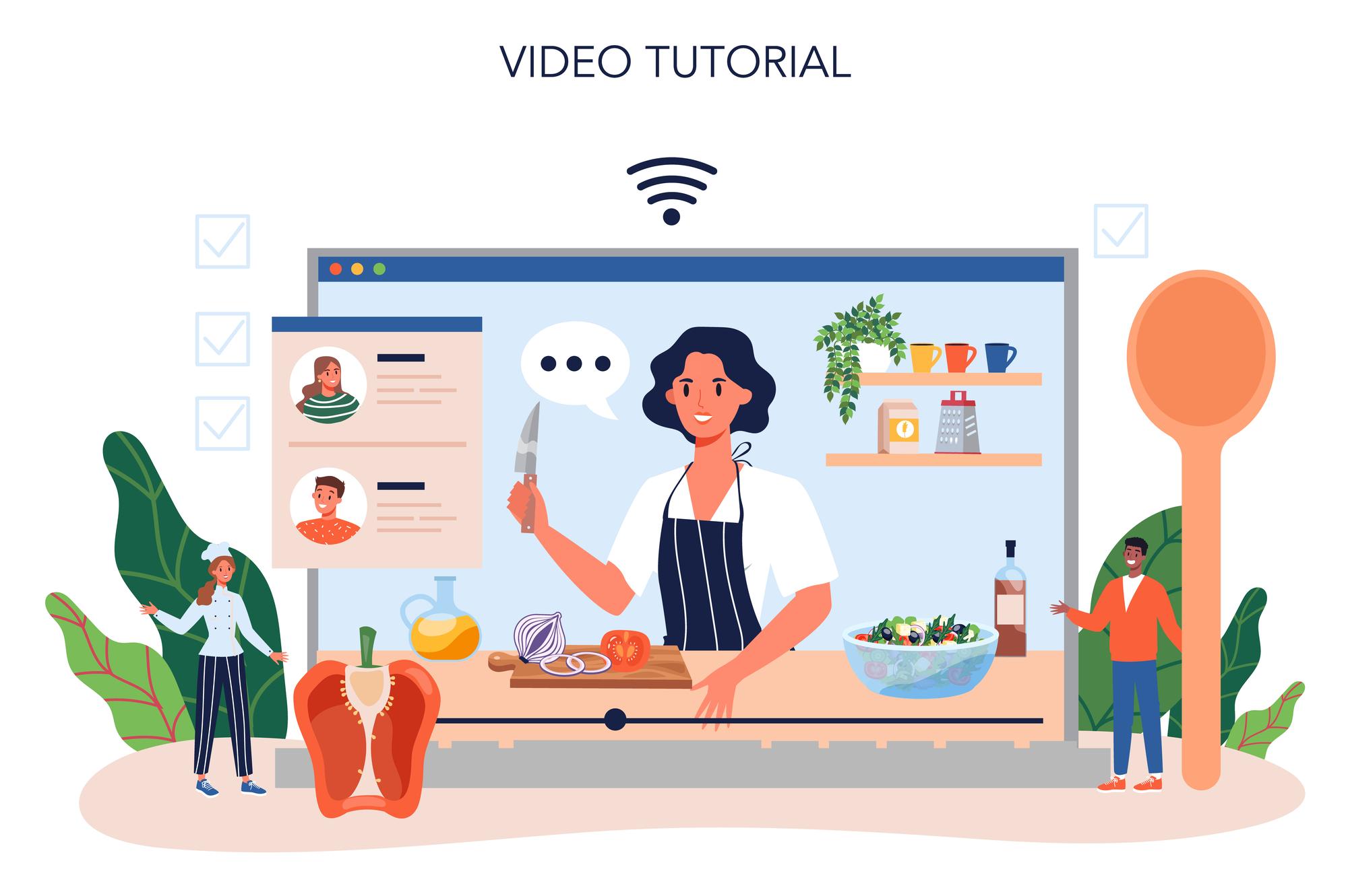 Aula virtuale con chef e studenti